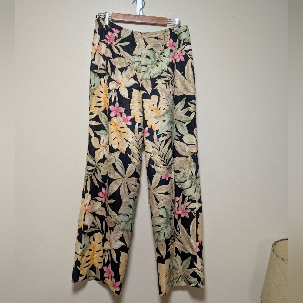 Talbots Pure Silk Tropical Floral Wide Leg Pants – Size 10